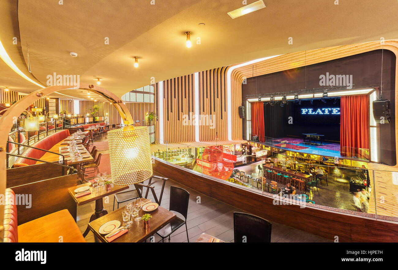 Platea Madrid, a gourmet food hall located in a former cinema on the Plaza de Colon. Madrid, Spain. Stock Photo