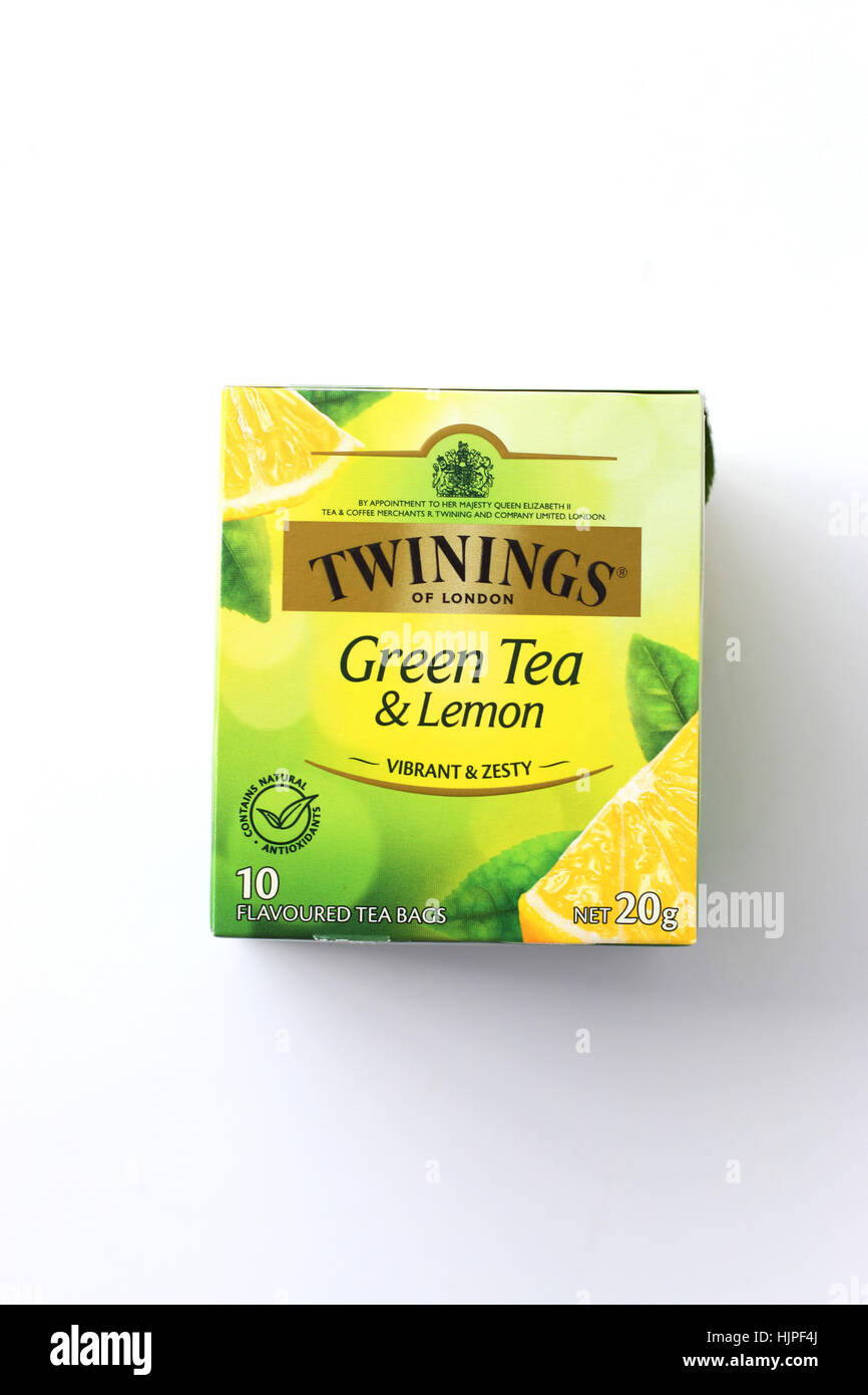 Twinings Green Tea and Lemon flavor isolated against white background