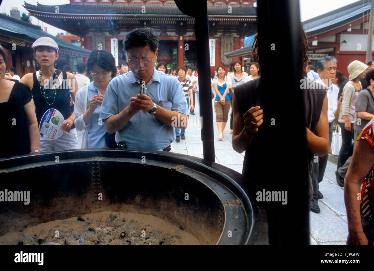 Censer, incensory, Sensoji Temple.People burning incense .Asakusa
