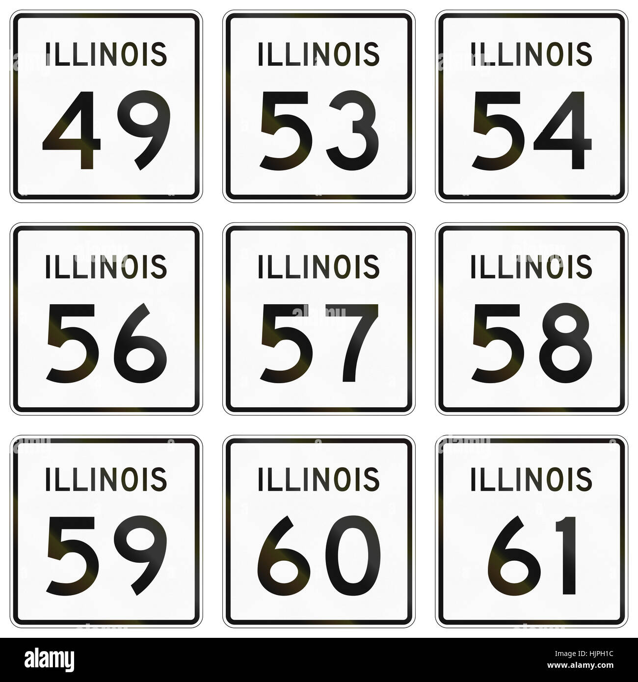 Collection of Illinois Route shields used in the United States. Stock Photo