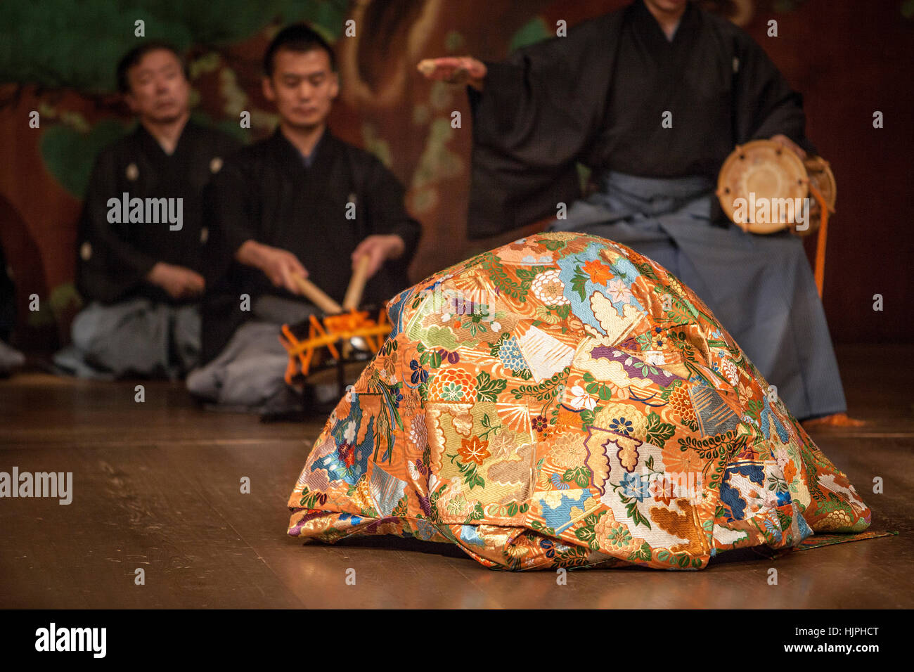 Performance of noh, in National Noh Theatre,4-18-1, Sendagaya, Shibuya-ku, Tokyo Stock Photo