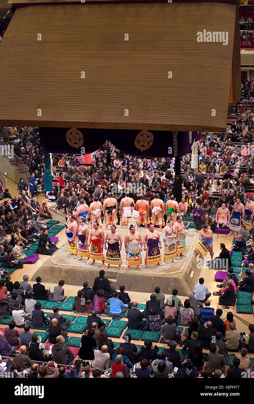 Sumo tournament in Ryogoku kokugikan stadium,Tokyo city, Japan Stock