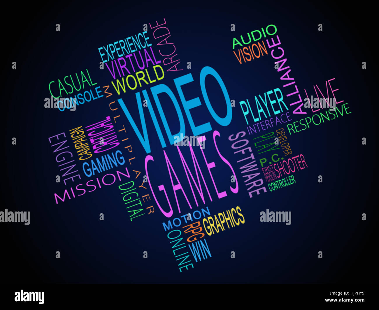 Video games terms together written in different colours Stock Photo Alamy