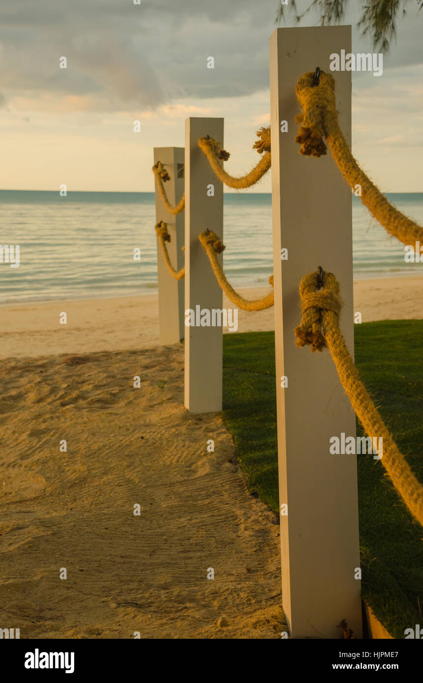 Beach rope line at the pole Stock Photo