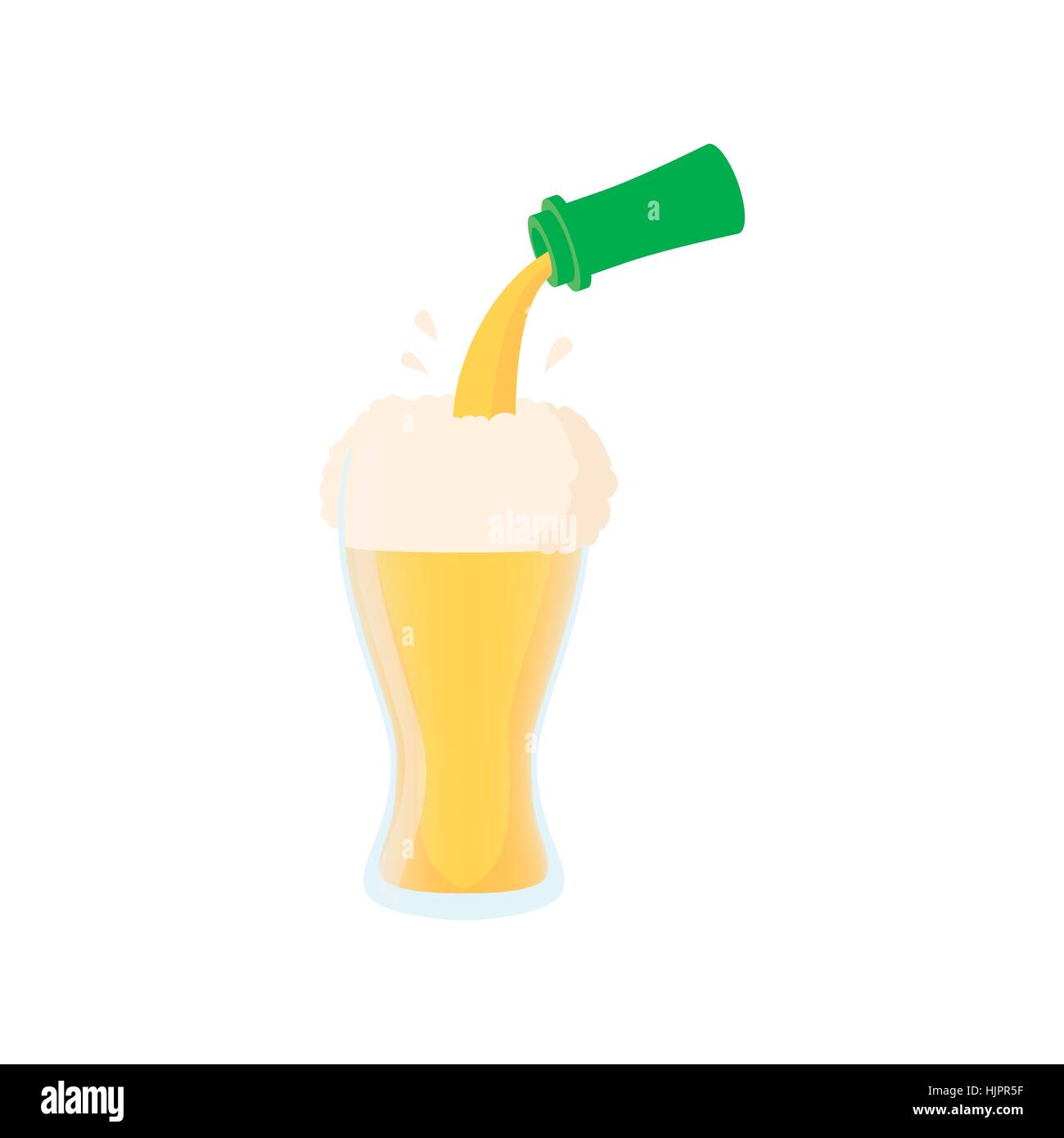 Beer pouring from bottle into glass icon in cartoon style on a white background Stock Vector