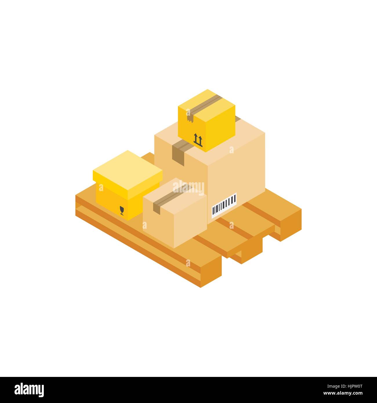 Cardboard boxes on wooden palette icon in isometric 3d style on a white ...