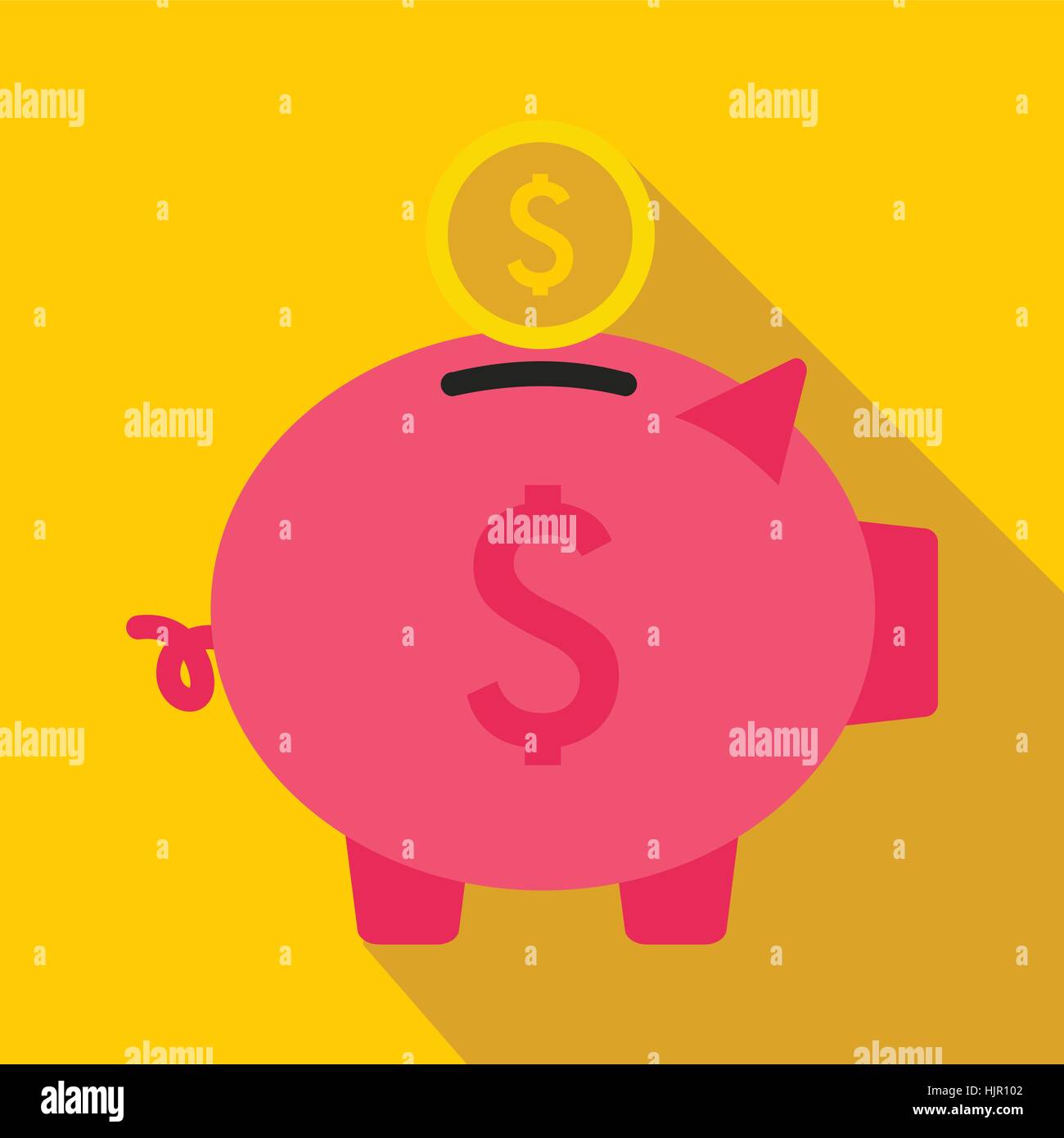 Piggy bank icon in flat style on a yellow background Stock Vector Image ...