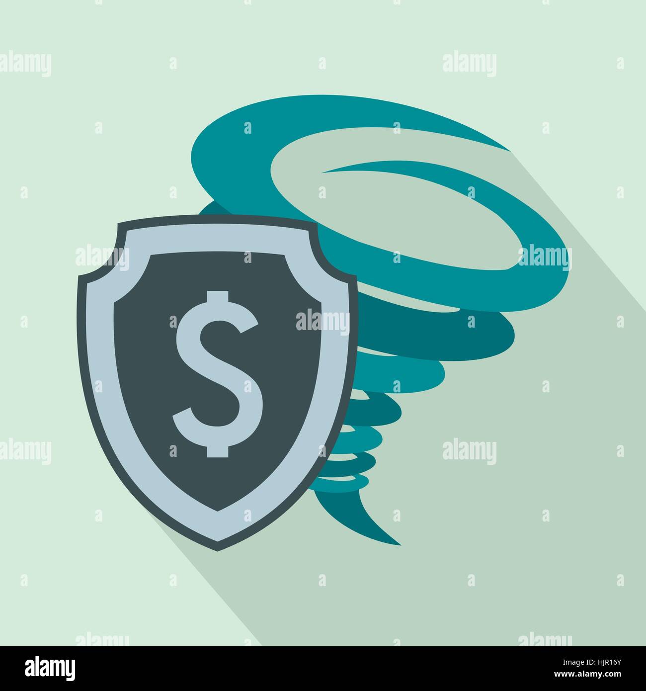 Hurricane insurance icon in flat style on a light blue background Stock Vector