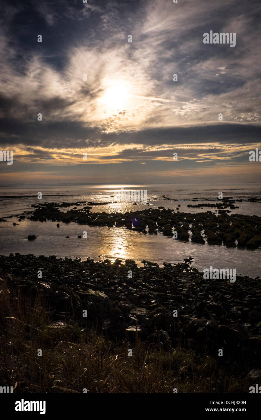 Severn Estuary, from Newport Wetlands. Stock Photo