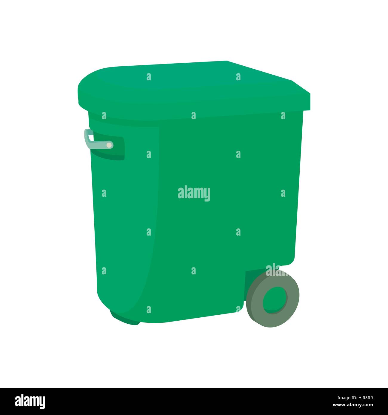 Green garbage container icon in cartoon style on a white background ...