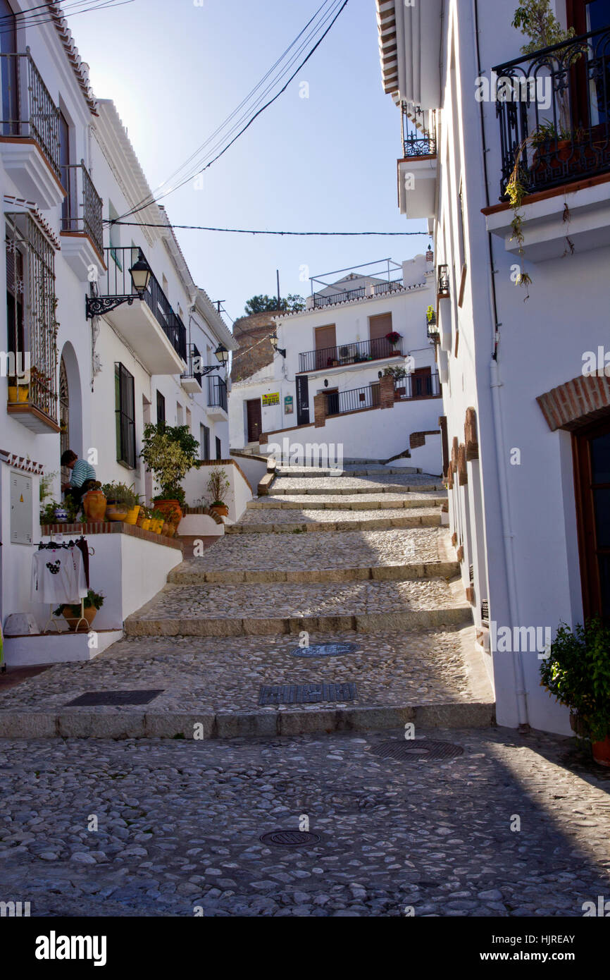 cobbled walkways in the village of Frigiliana, Nr Malaga, Spain Stock Photo