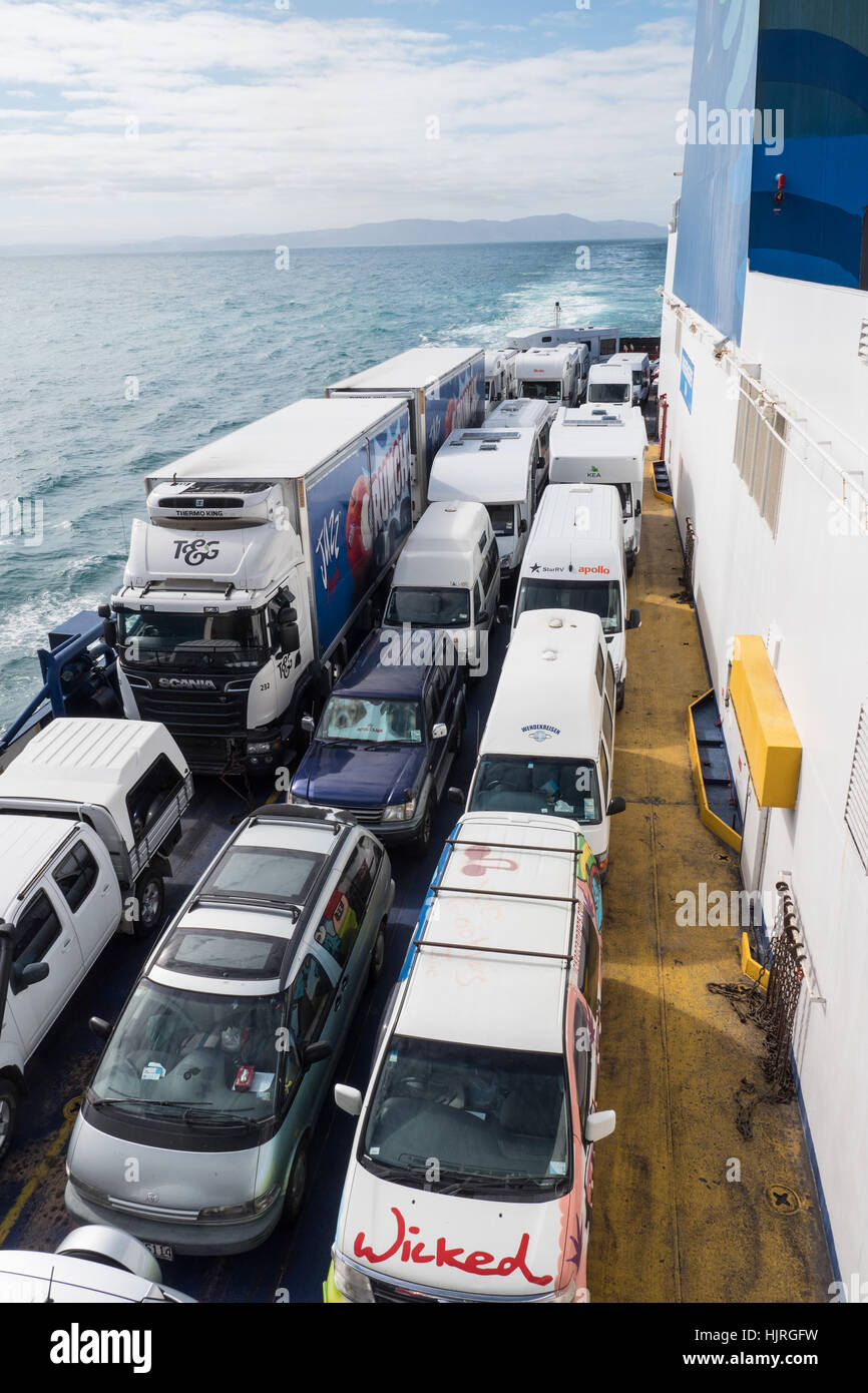 One of the car decks on the Interislander ferry which travels the route