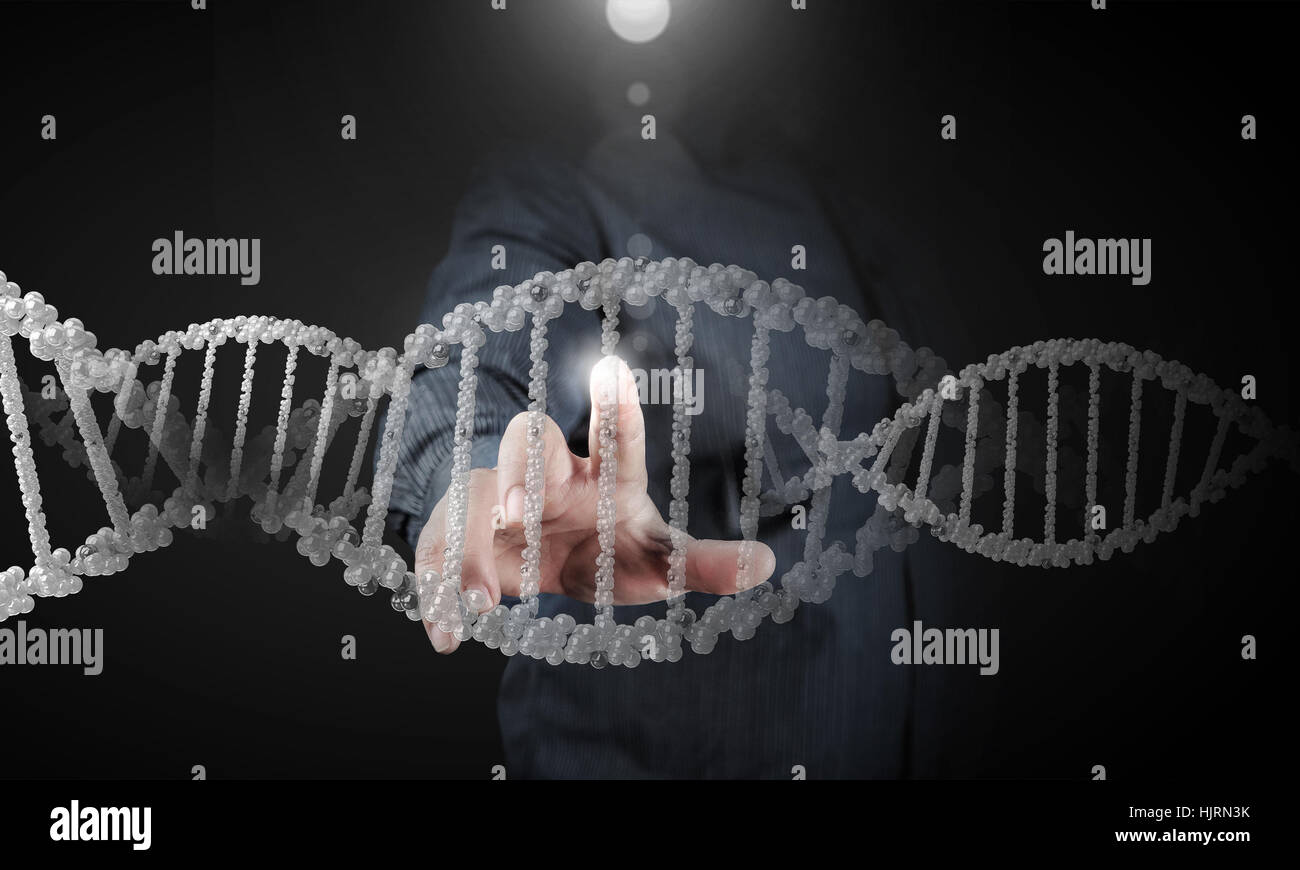 Science concept image of human hand touching DNA molecule Stock Photo ...