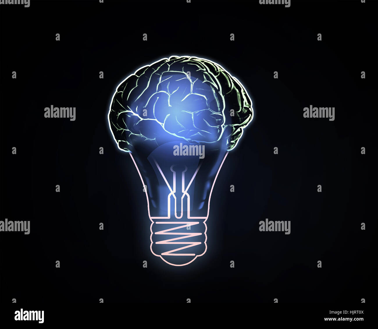 Human brain glowing inside of light bulb on dark background Stock Photo ...