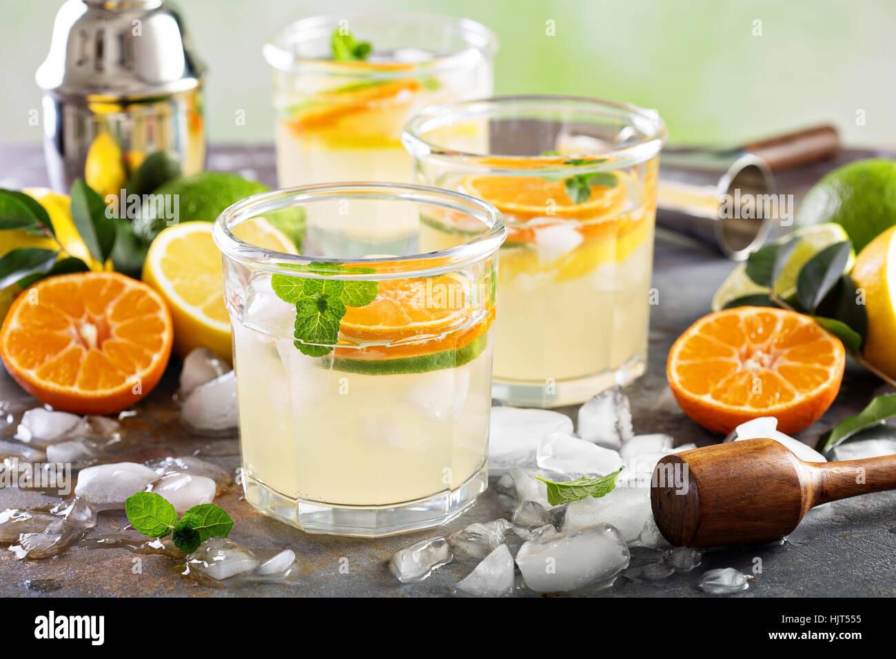 Refreshing summer cocktail with citrus fruits Stock Photo