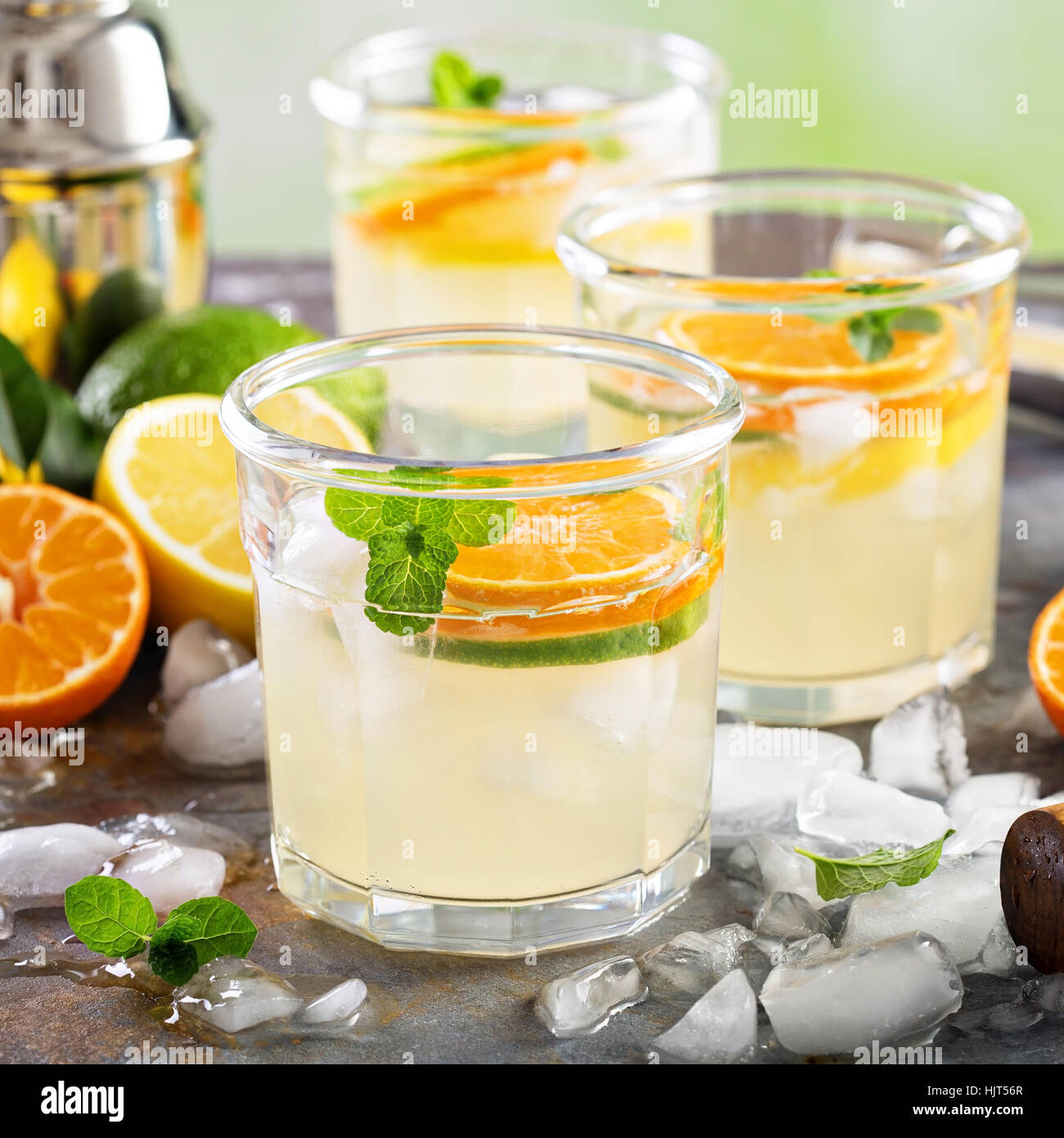 Refreshing summer cocktail with citrus fruits Stock Photo