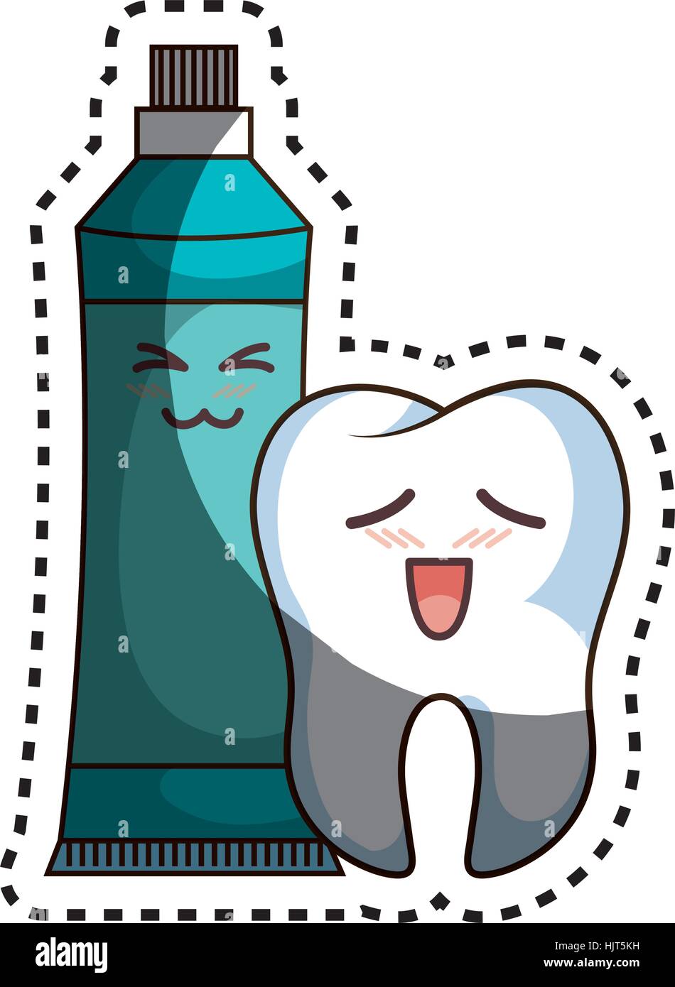 teeth funny character with toothpaste kawaii style vector illustration ...