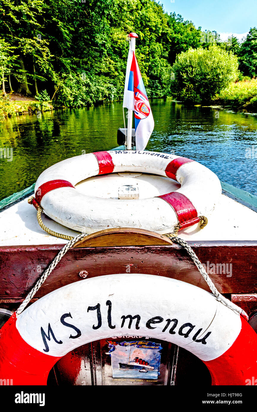 Boat on the river Ilmenau near Lüneburg, Lower Saxony, Germany Stock Photo