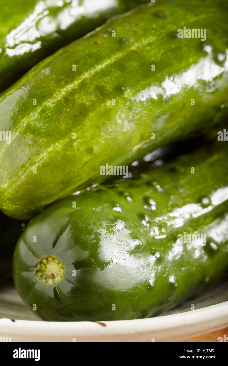 traditional New York style half-sour cucumber pickles Stock Photo
