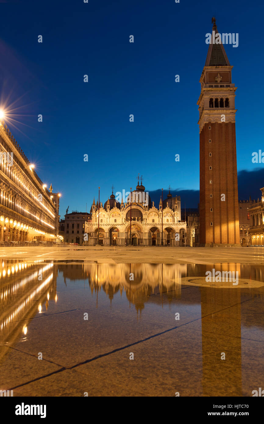 Early morning reflections, Piazza San Marco, Venice, Veneto, Italy Stock Photo