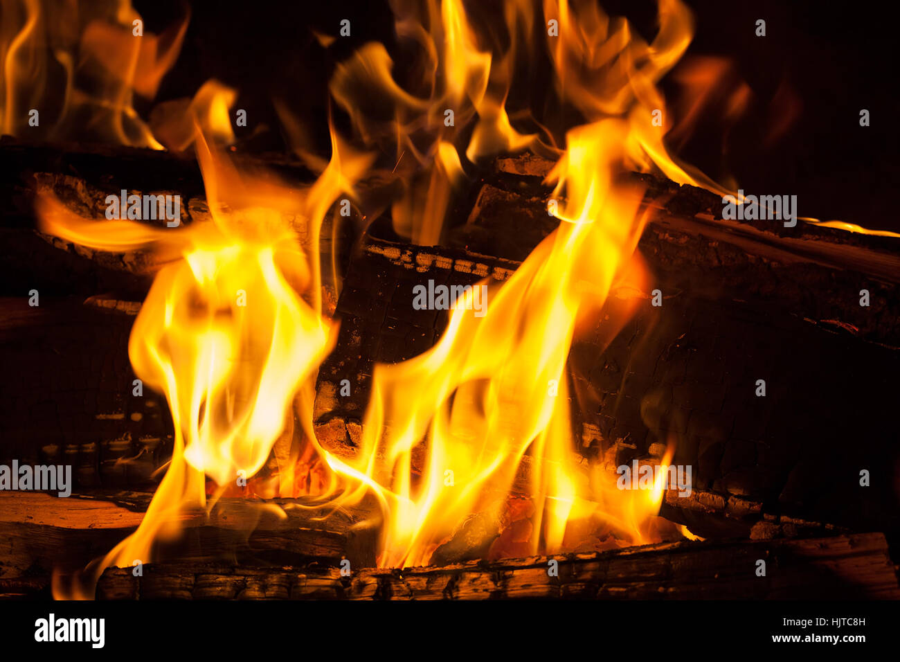 Fire In The Fireplace Note Shallow Depth Of Field Stock Photo