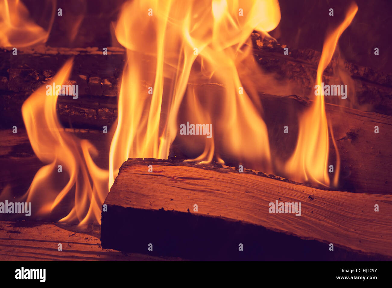 Fire In The Fireplace Note Shallow Depth Of Field Stock Photo