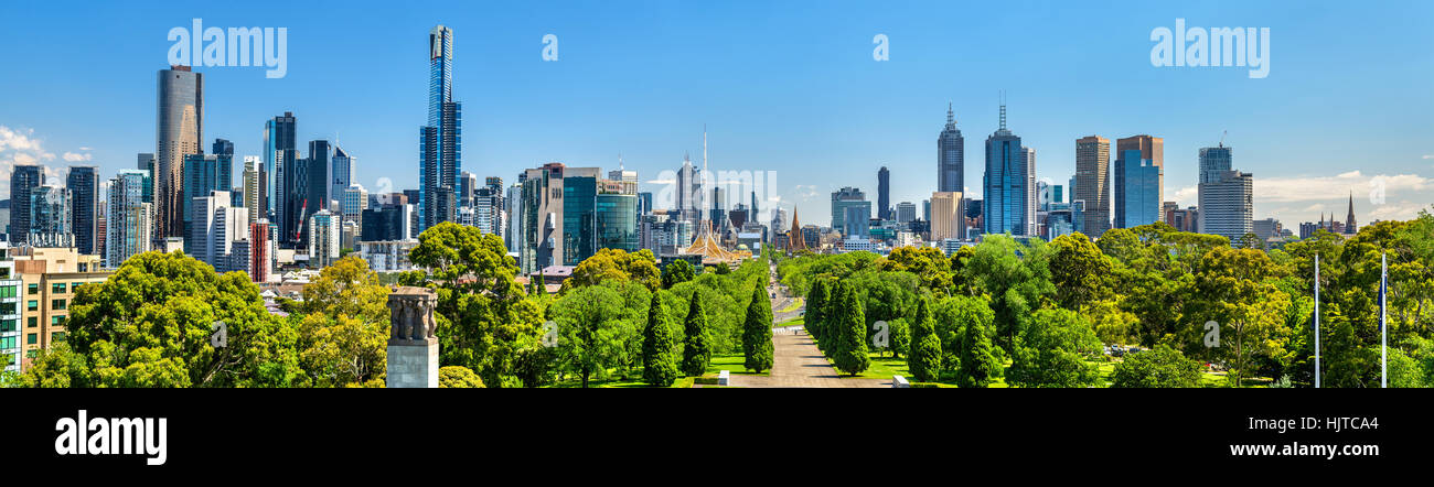Panorama of Melbourne from Shrine of Remembrance - Australia Stock Photo