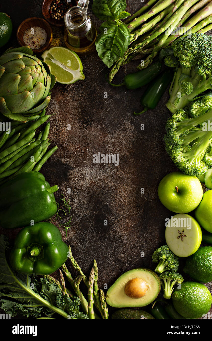 Variety of green vegetables and fruits Stock Photo Alamy