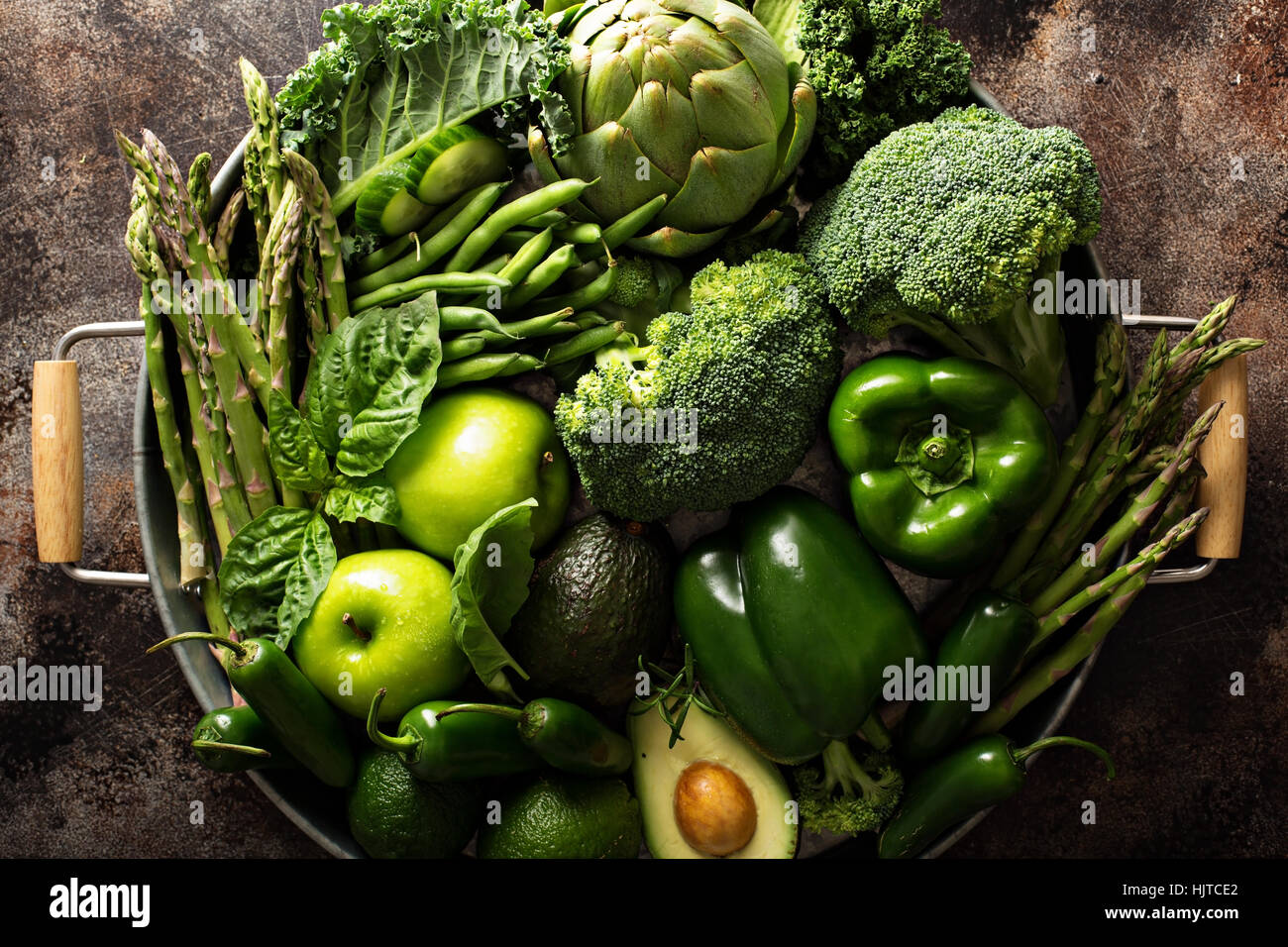 Variety of green vegetables and fruits Stock Photo