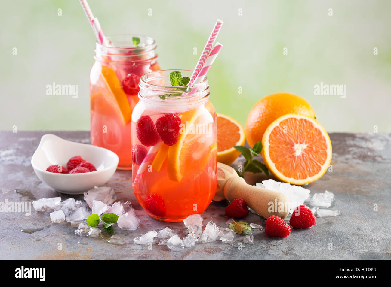 Pink berry lemonade or cocktail Stock Photo