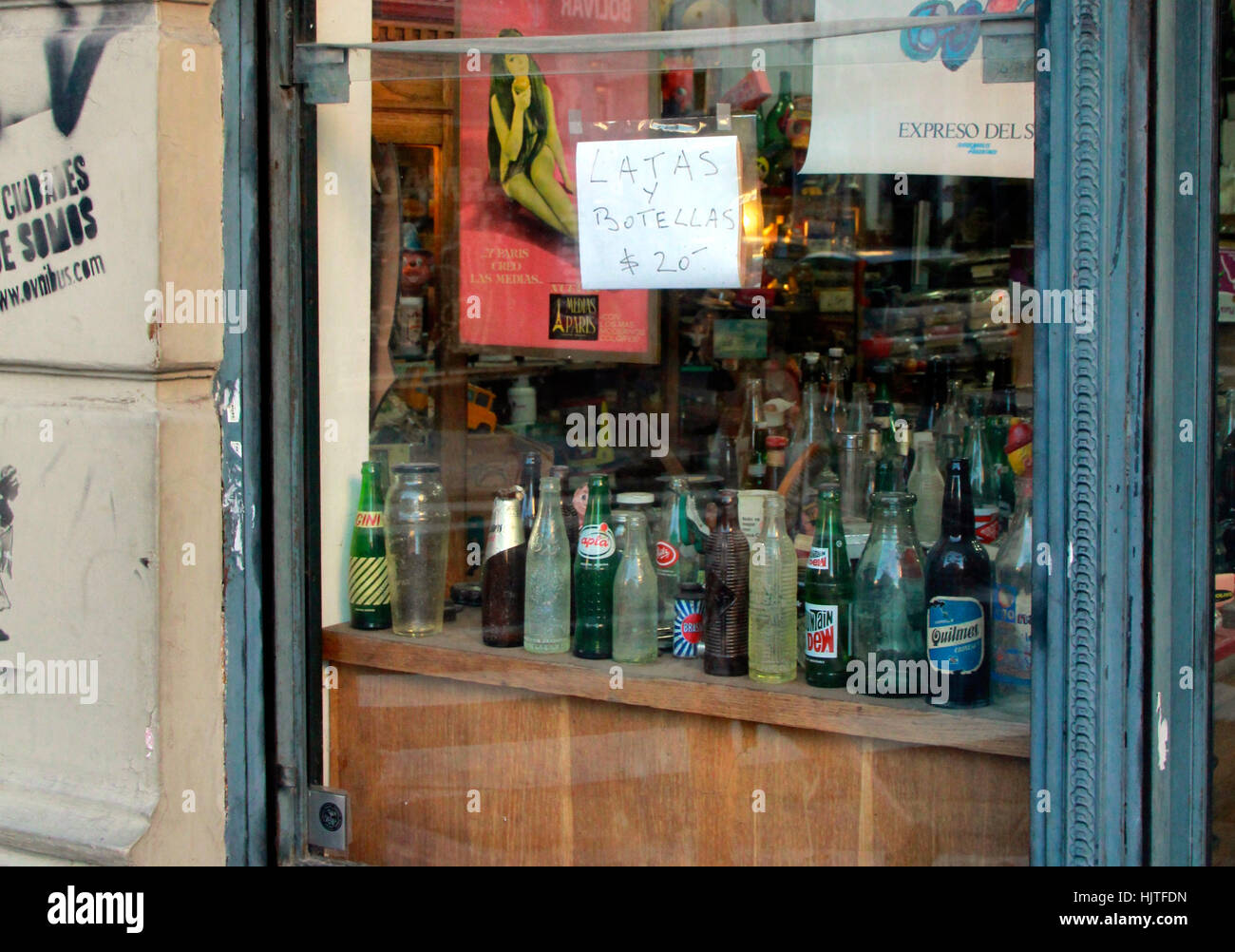 Vintage Bottles on sale in a store, Sant Telmo, Buenos Aires, Argentina. Stock Photo