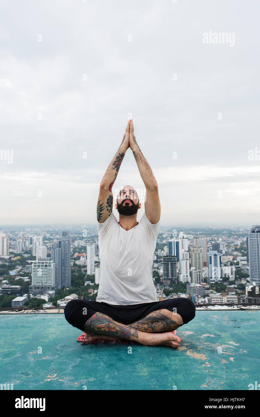 Man Practice Yoga Rooftop Concept Stock Photo - Alamy