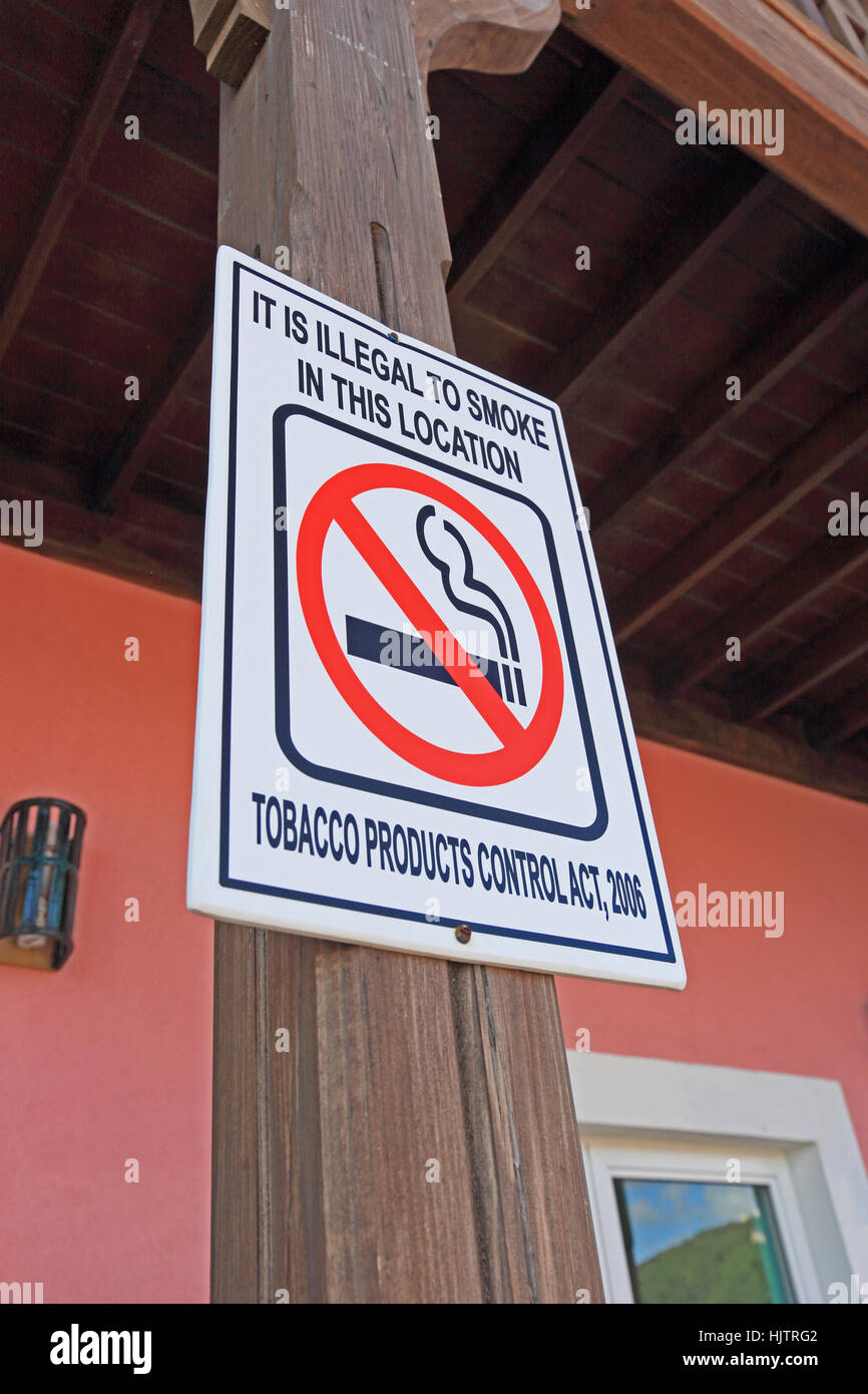 No Smoking sign in Cruise Ship Terminal, Tortola Stock Photo