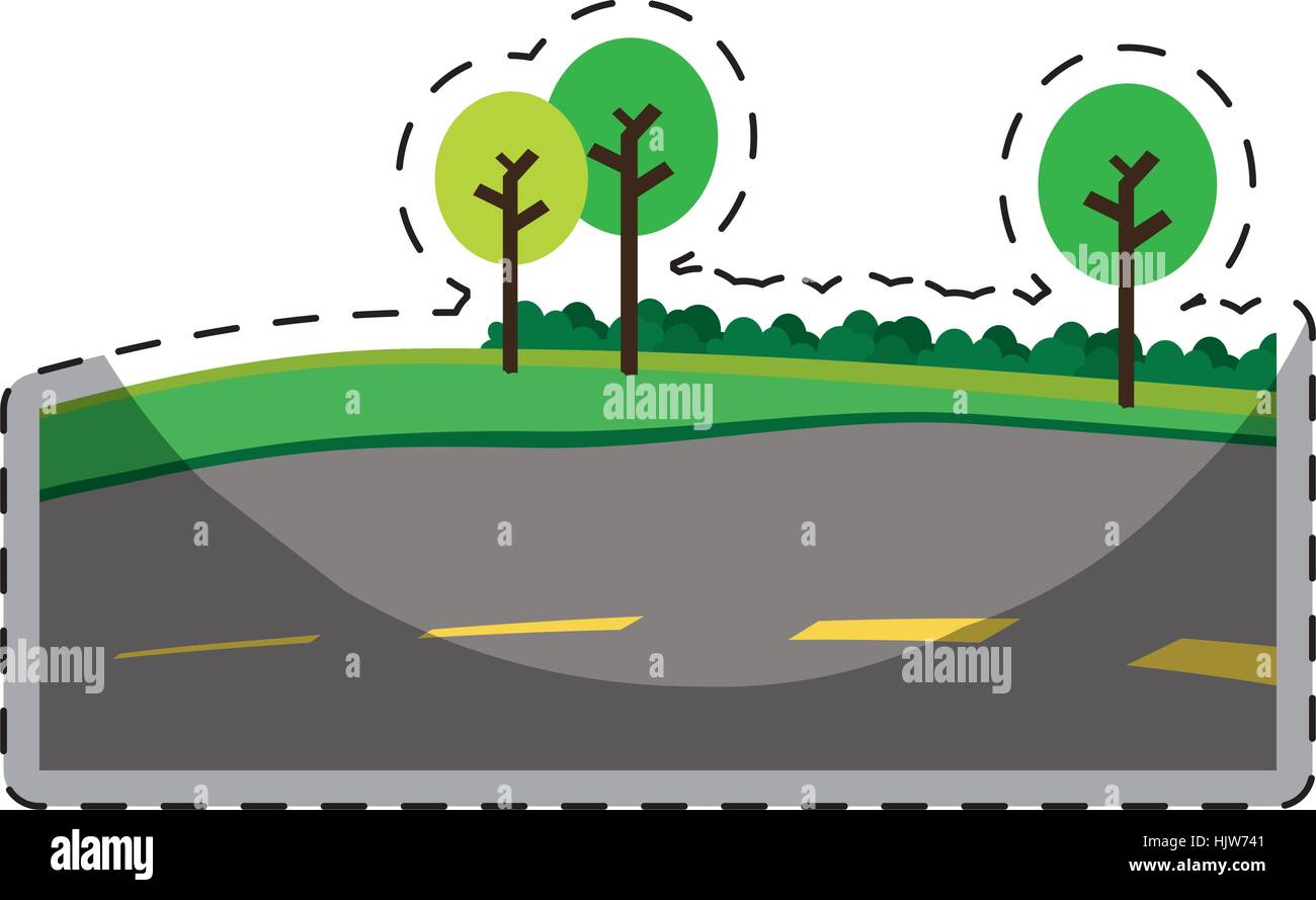 paved road with trees on the roadside icon image vector illustration ...