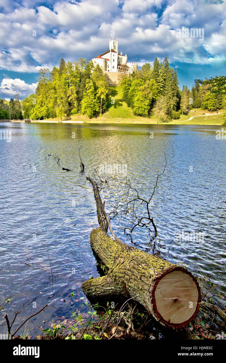 Castle Trakoscan above beautiful lake in Zagorje region of Croatia Stock Photo