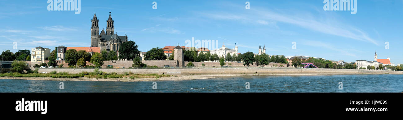 Cityscape with Magedeburg Cathedral on the Elbe, Magdeburg, Saxony-Anhalt, Germany Stock Photo
