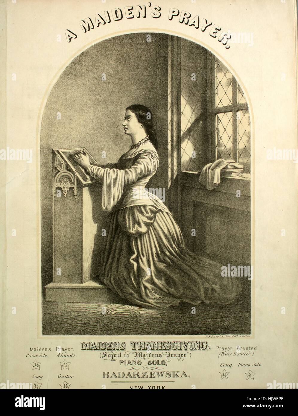Sheet music cover image of the song 'La Priere D'Une Vierge (The Maiden's  Prayer)', with original authorship notes reading 'By T Badarzewska', United  States, 1900. The publisher is listed as 'n.p.', the