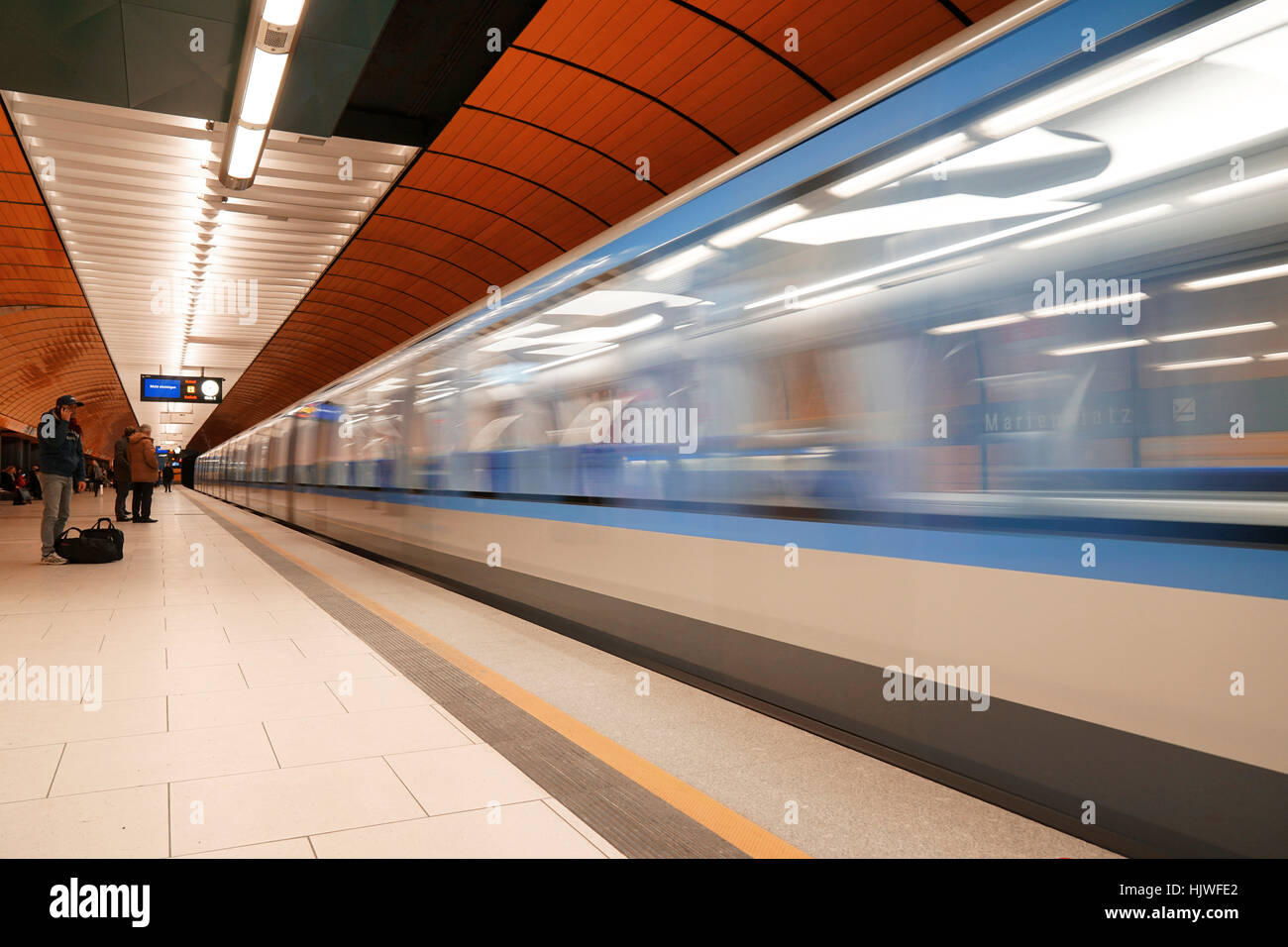 Subway station Marienplatz, incoming train, Munich, Upper Bavaria, Bavaria, Germany Stock Photo