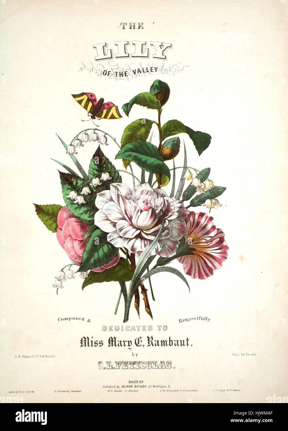 Sheet music cover image of the song 'The Lily of the Valley', with original authorship notes