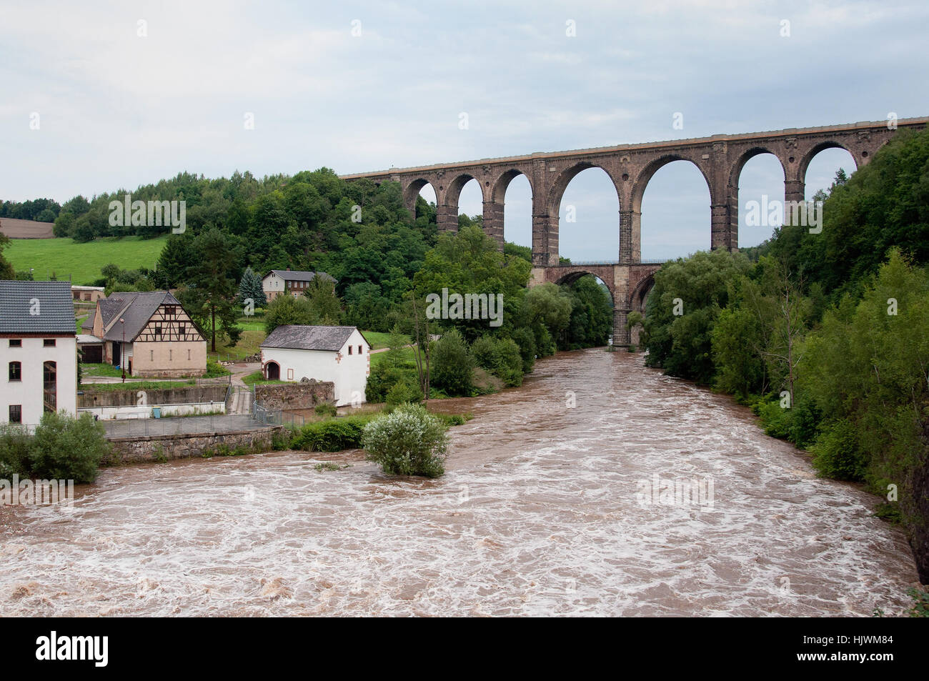ghrener bridge with flood Stock Photo