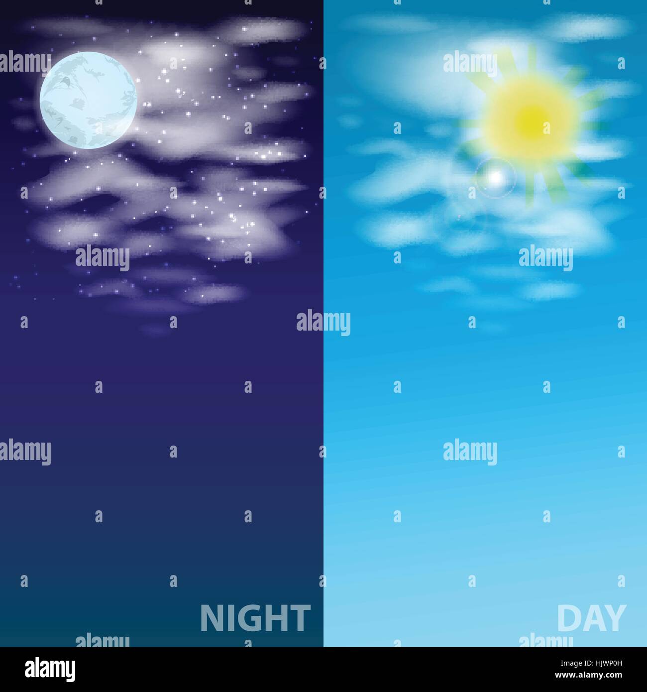 sky with clouds moon and the sun. Illustration Stock Vector Image & Art ...