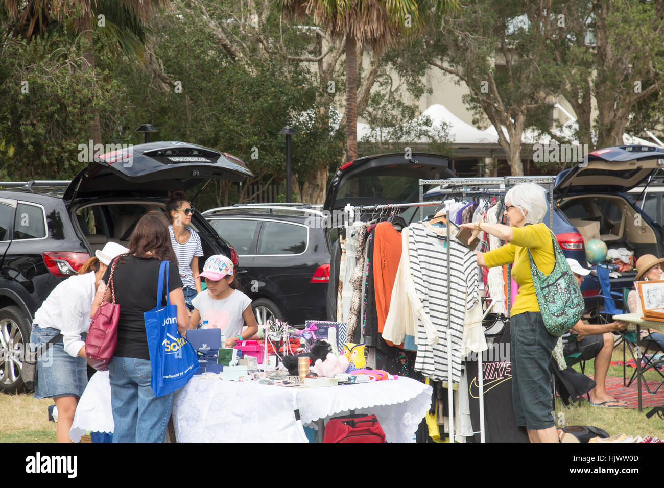 Australian car boot sale taking place at Avalon beach in North Sydney