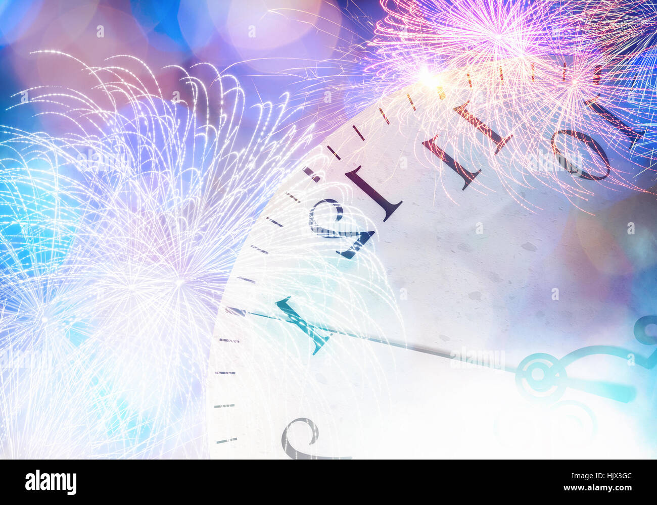 Simple Clock Firework Conceptual image of clock with bokeh lights and firework Stock Photo ...