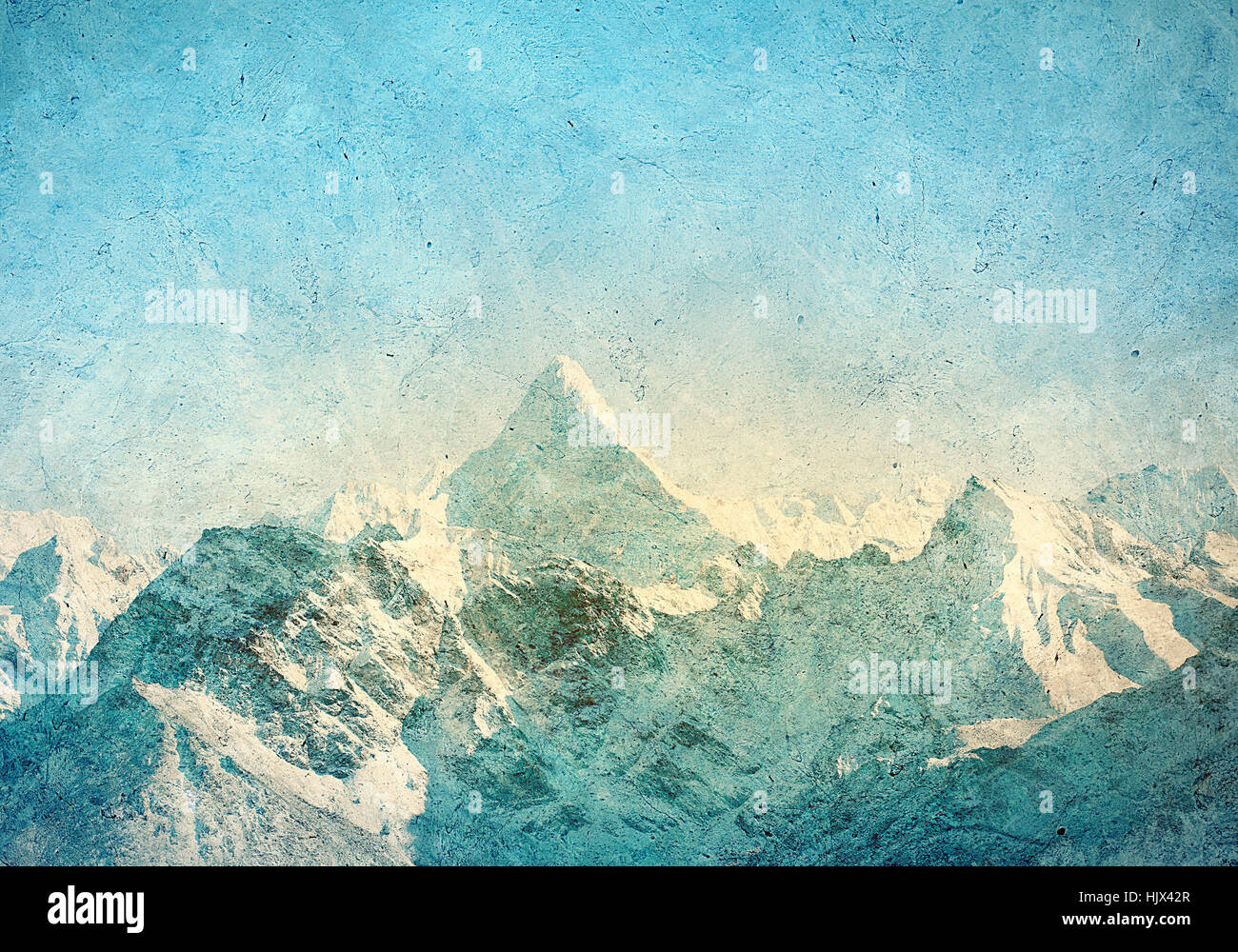 Painting with a snow high mountains landscape Stock Photo - Alamy