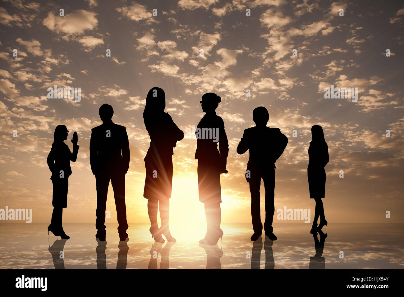 Silhouettes of business people standing in line Stock Photo - Alamy
