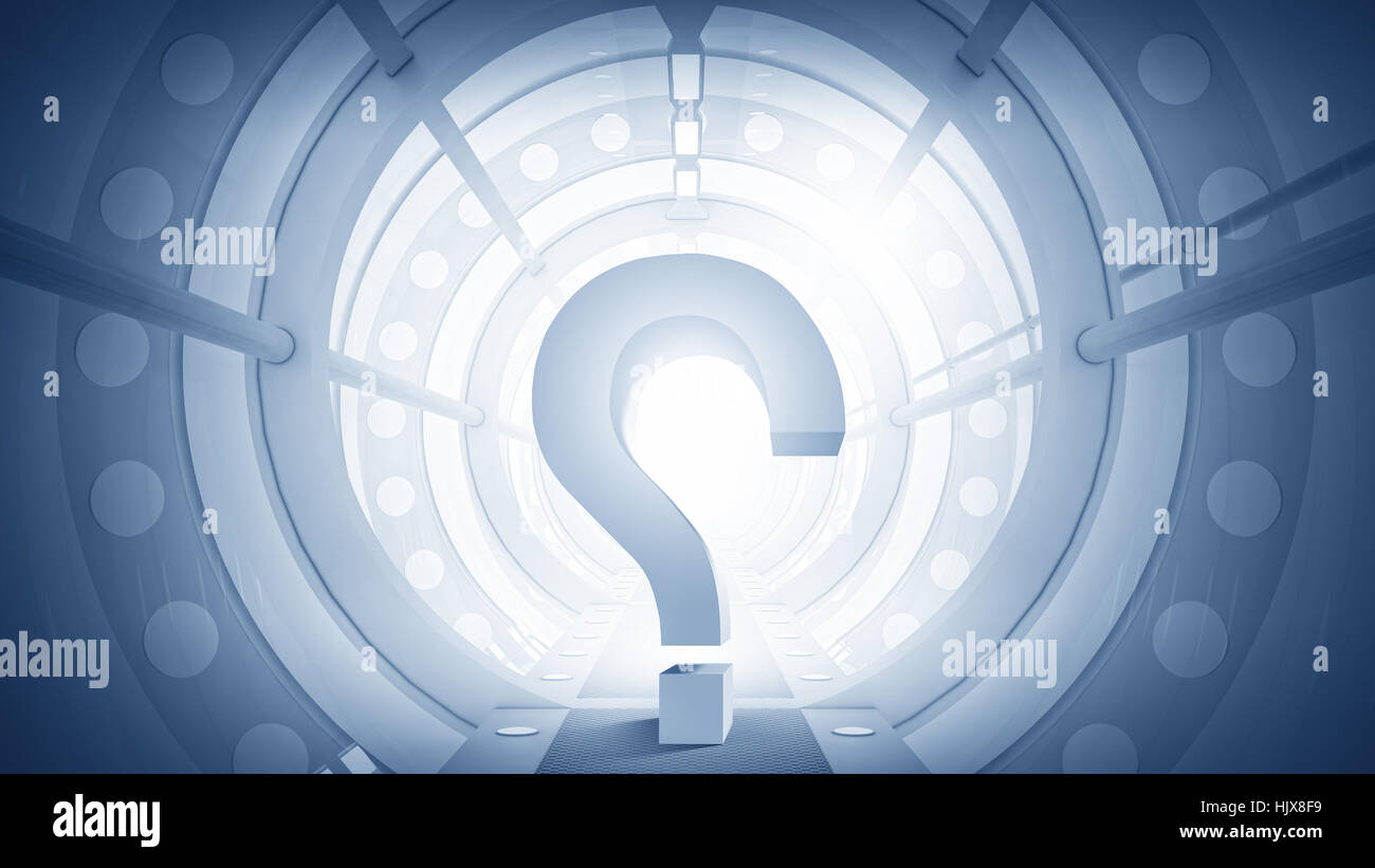 Modern 3d interior design with question mark in center Stock Photo - Alamy