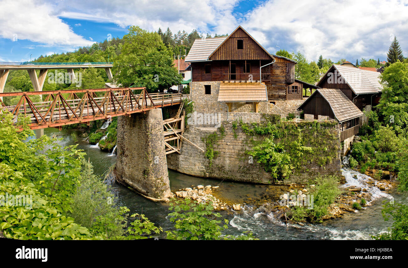 Village of Rastoke river canyon and stone architecture, Croatia Stock Photo