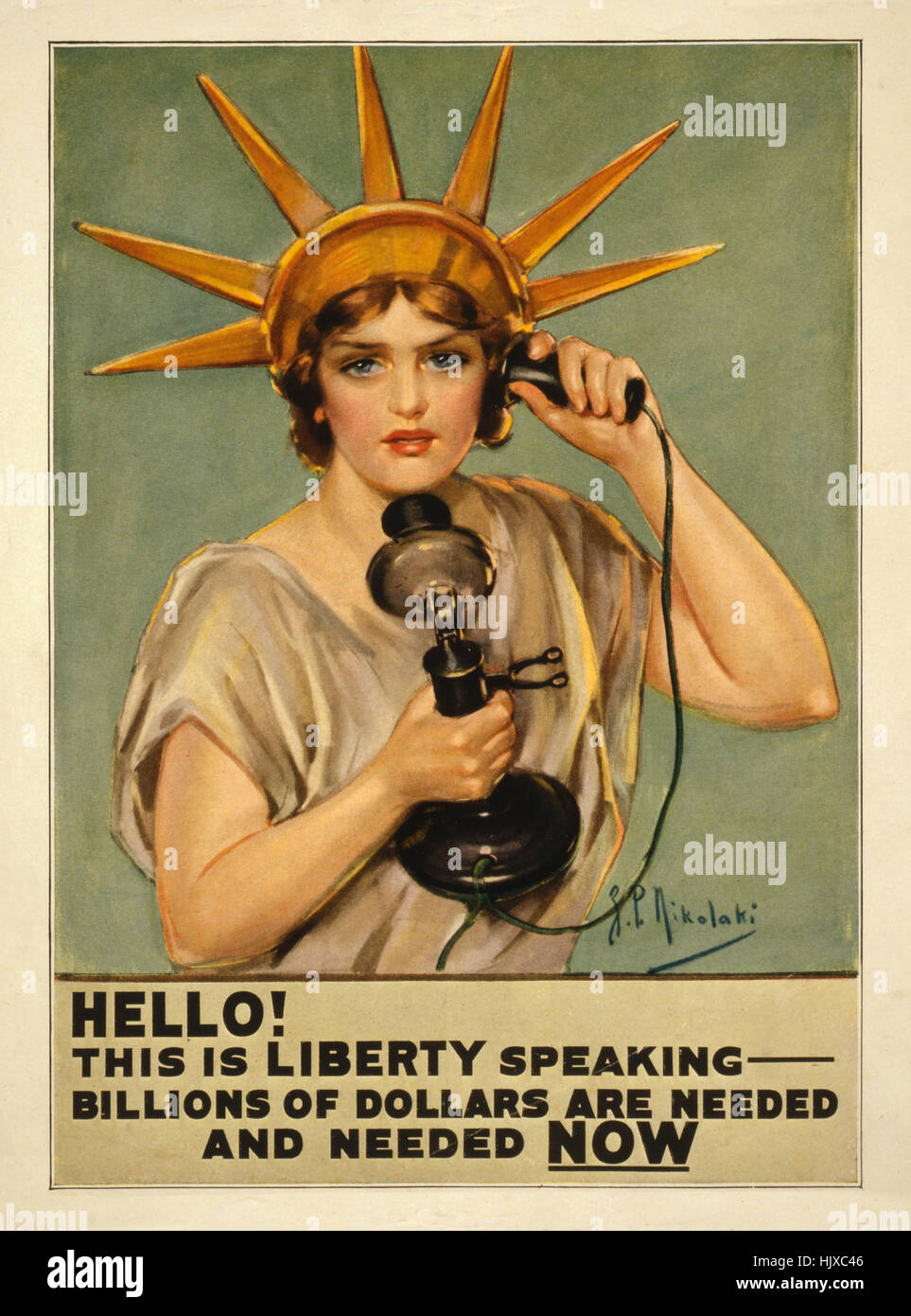 Lady Liberty on Telephone, "Hello! This is Liberty Speaking Billions