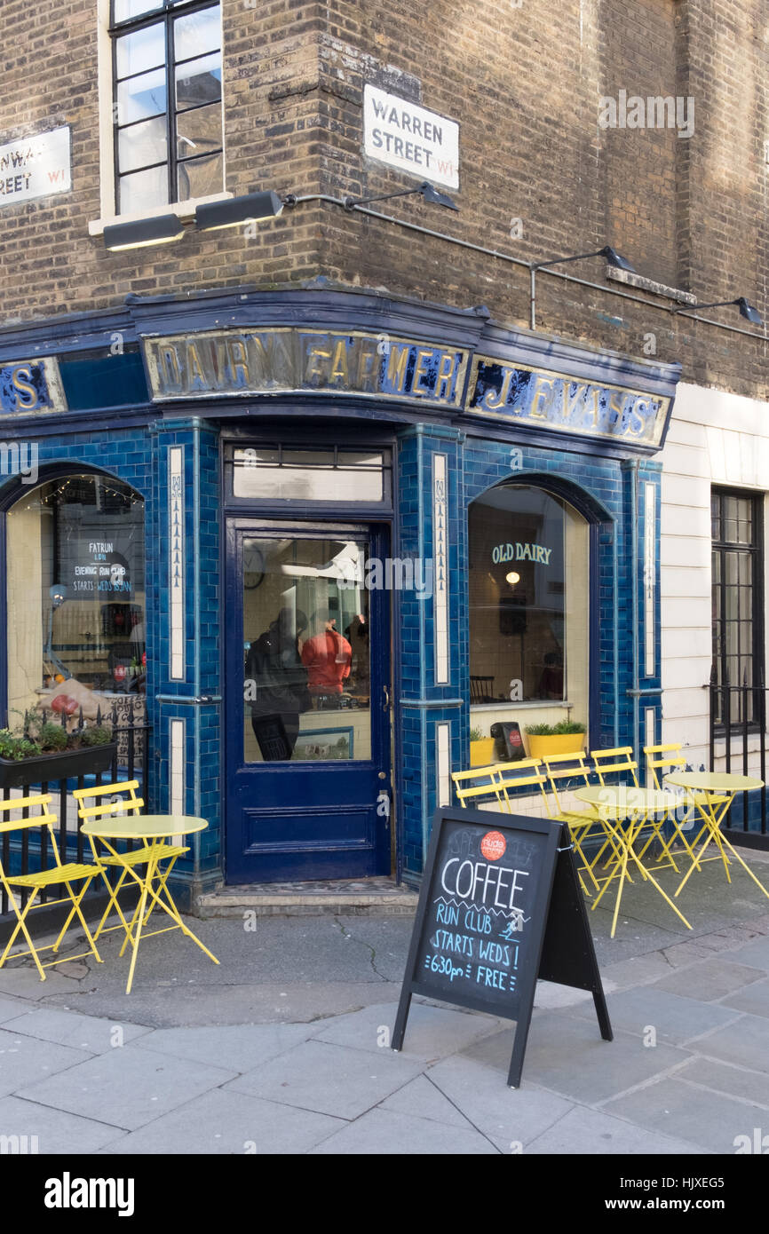 Old Dairy cafe, Conway Street, Fitzrovia, London, UK Stock Photo