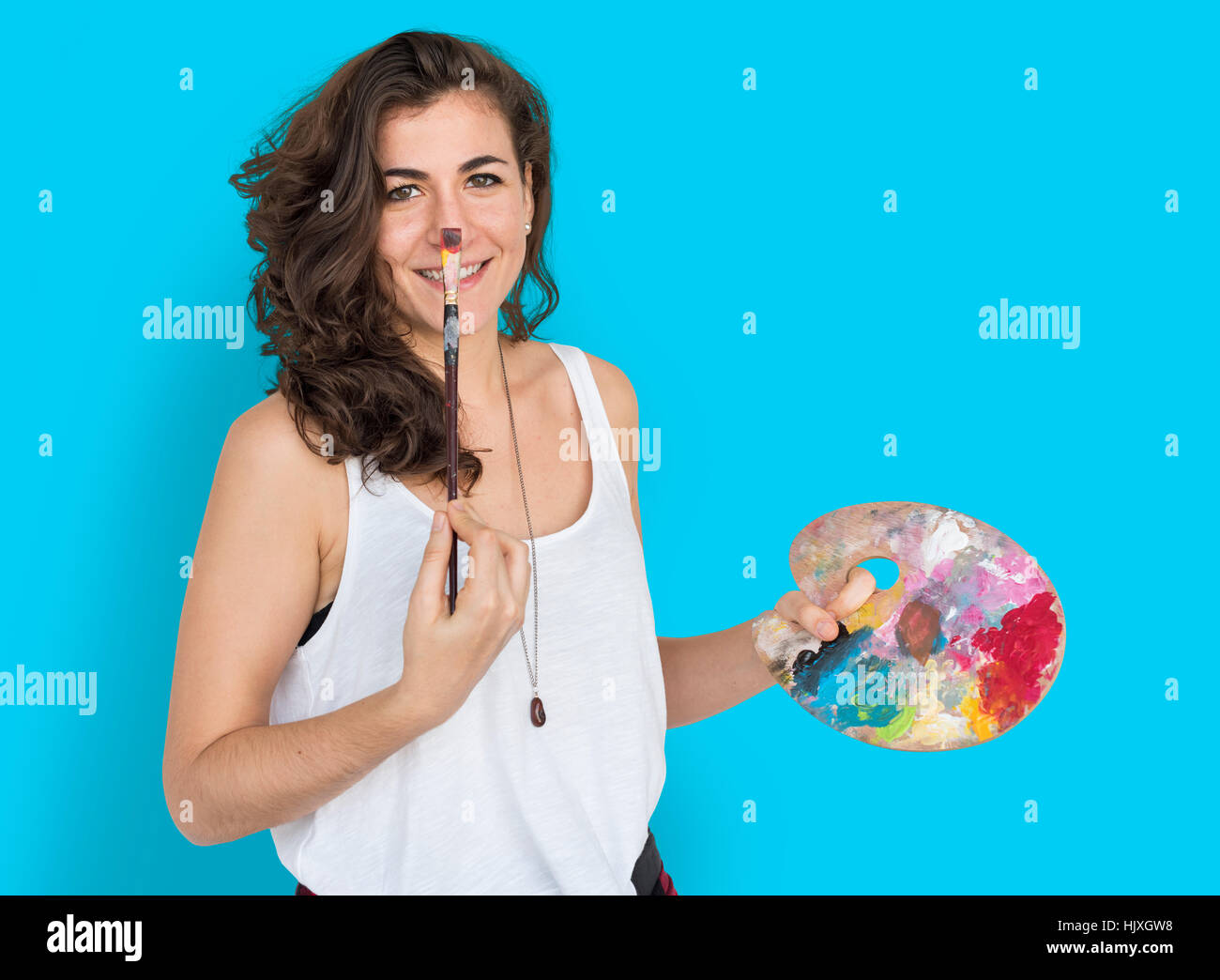 Female Smiling Drawing Palette Concept Stock Photo - Alamy